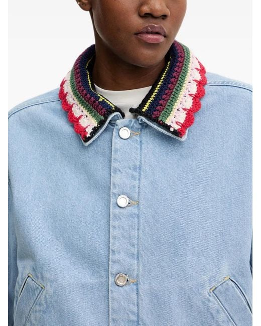 Stine Goya Blue Crochet-Trim Denim Jacket