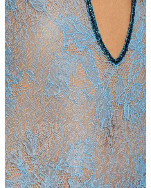 Oseree Blue O~Kaftan Lace Long-Sleeved Mini Dress
