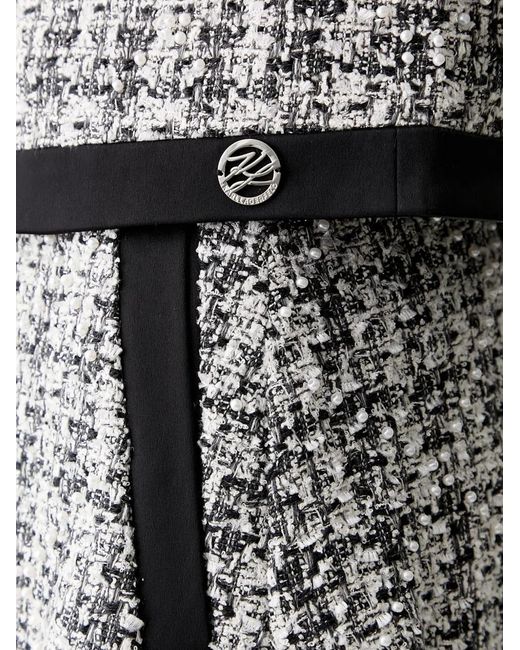 Karl Lagerfeld Gray Pearl-Embellished Tweed Jacket