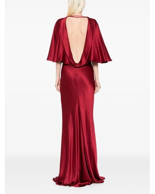 Michelle Mason Red Capelet-Sleeve Gown