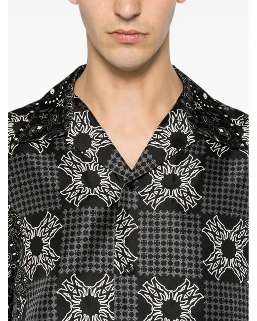 Amiri Gray Paisley-Print Short-Sleeve Shirt for men