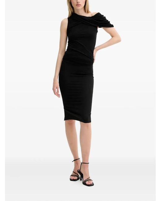 Rick Owens Black Draped One-Shoulder Top