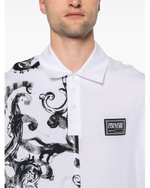 Versace White Watercolour Couture Polo Shirt for men