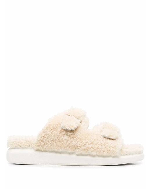McQueen Natural Shearling-Trim Open Toe Sandals for men