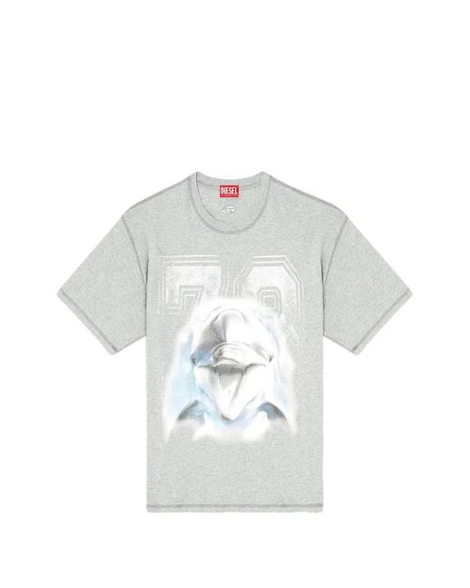 DIESEL White Relaxed T-Shirt With Dolphin Graphic for men