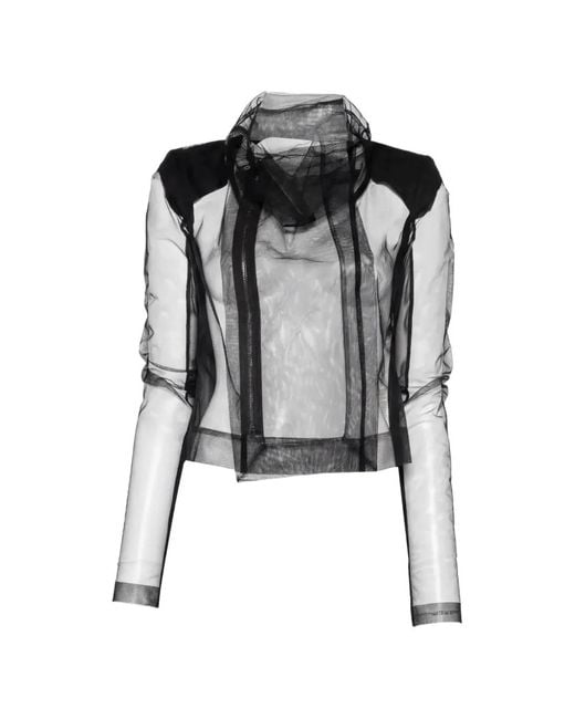 Rick Owens Black Sheer Asymmetric-Zip Jacket