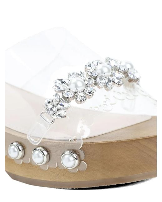 Simone Rocha Natural Embellished Scalloped Wooden Clog Sandals