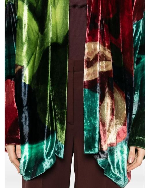 Yavi Green Abstract-Print Velvet Jacket