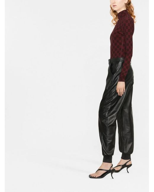 Karl Lagerfeld Black Tapered-Leg Leather Trousers