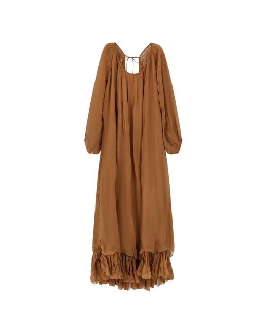 Mes Demoiselles Brown Crash Ruffled Maxi Dress