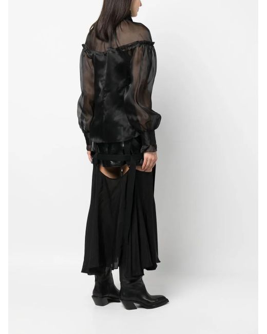 032c Black Sheer-Panel Detail Blouse
