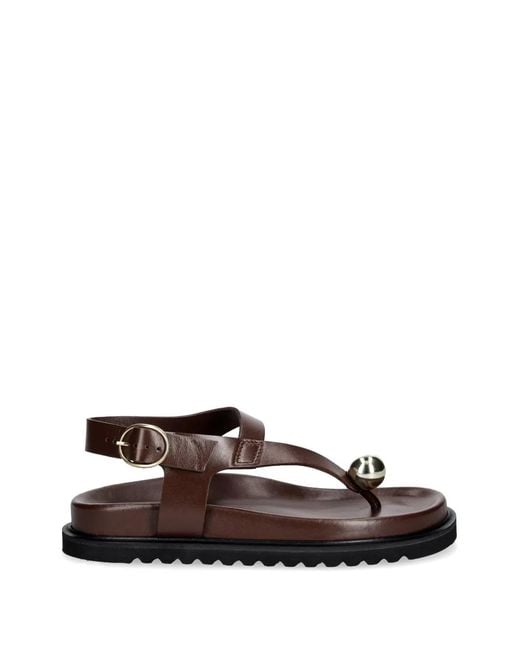 Souliers Martinez Brown Sandales Plates Spiaggia À Bride Arrière Et Détail Sphérique