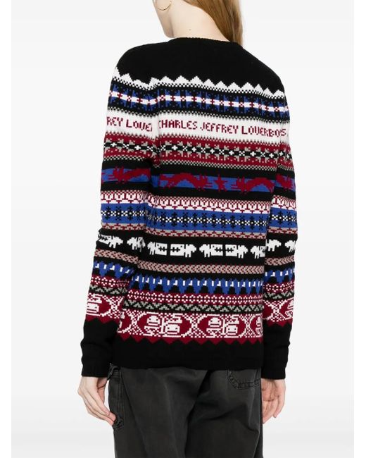 Charles Jeffrey Red Fair Isle-Knit Crew-Neck Jumper