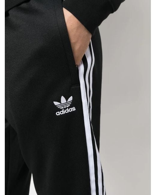 Adidas Black Embroidered-Logo Tapered Track Pants for men
