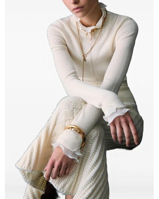 Liu Jo White Wool Turtleneck With Ruffles
