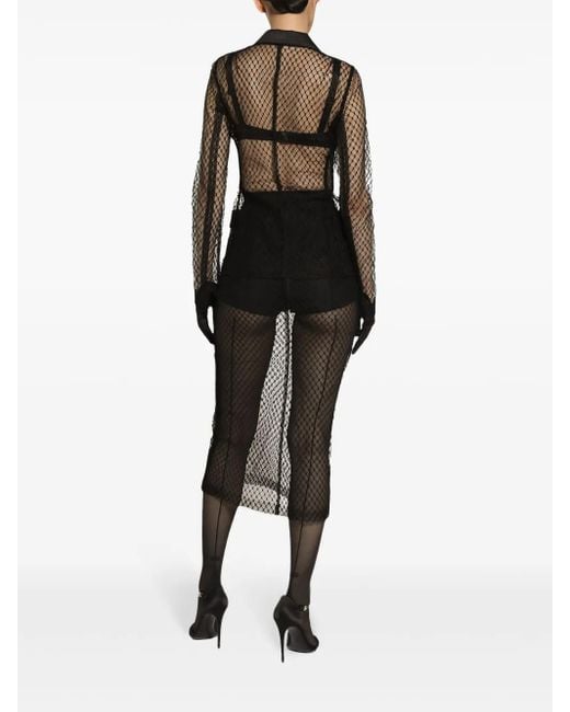 Dolce & Gabbana Gray Mesh Pencil Skirt