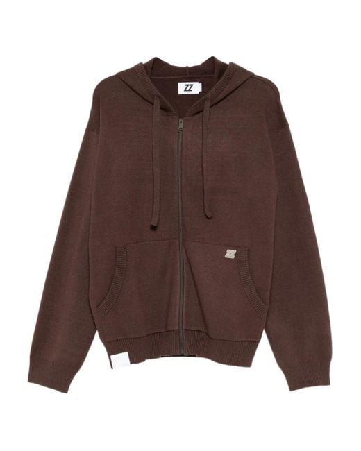 Izzue Brown Logo-Patch Knitted Jacket for men
