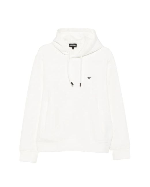 Emporio Armani White Logo-Patch Drawstring Hoodie for men