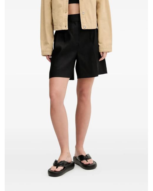 HUGO Black Pleat-Detail High-Waisted Shorts