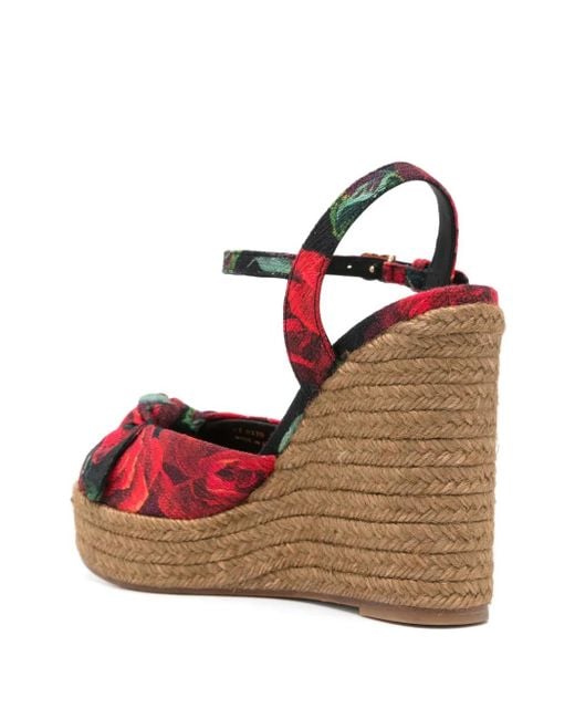 Dolce & Gabbana Red Lolita Canvas Wedge Sandal