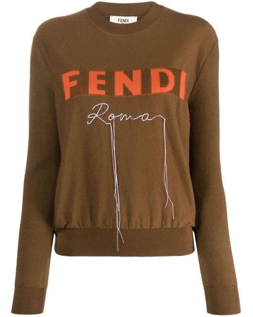 Fendi Brown Logo-embroidered Fine-knit Jumper