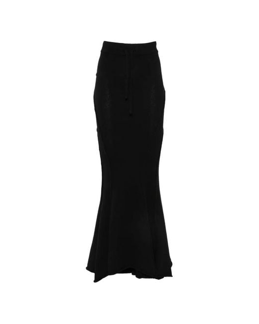 Yehuafan Black Drawstring Knitted Maxi Skirt