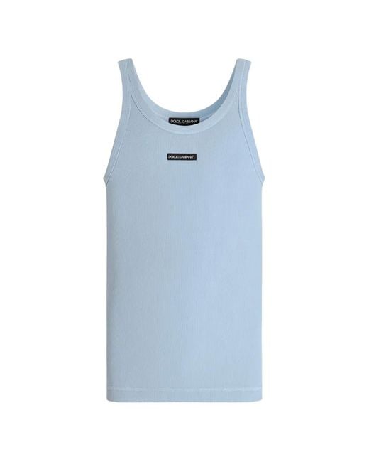 Dolce & Gabbana Blue Cotton Tank Top With Print for men