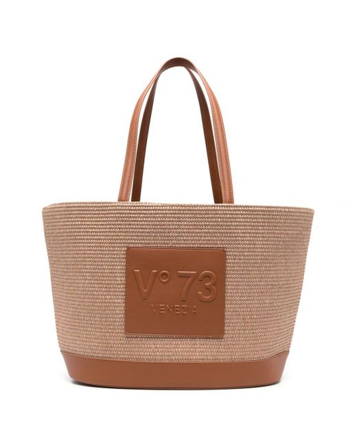 Bolso shopper con parche del logo V73 de color Brown
