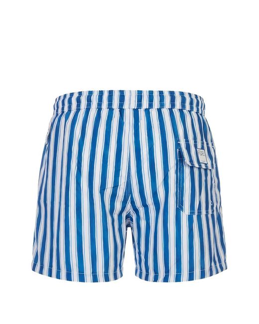 Fedeli Blue Striped Drawstring Swim Shorts for men