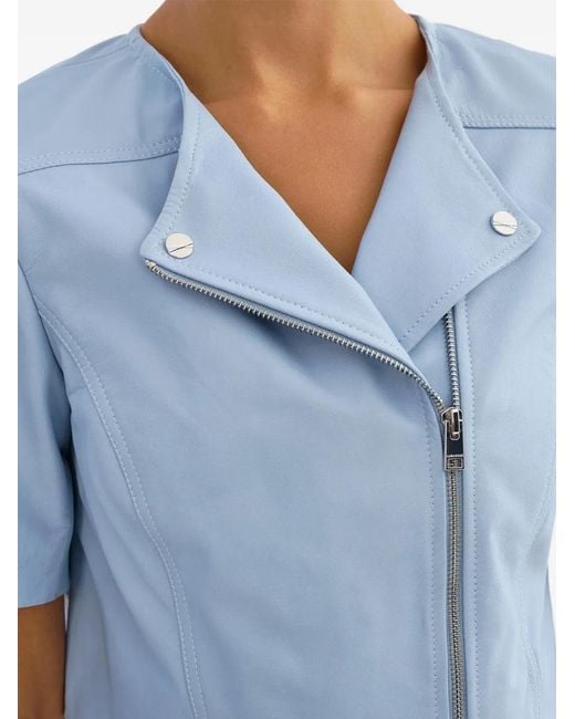 Lamarque Blue Kirsi Cropped Leather Jacket