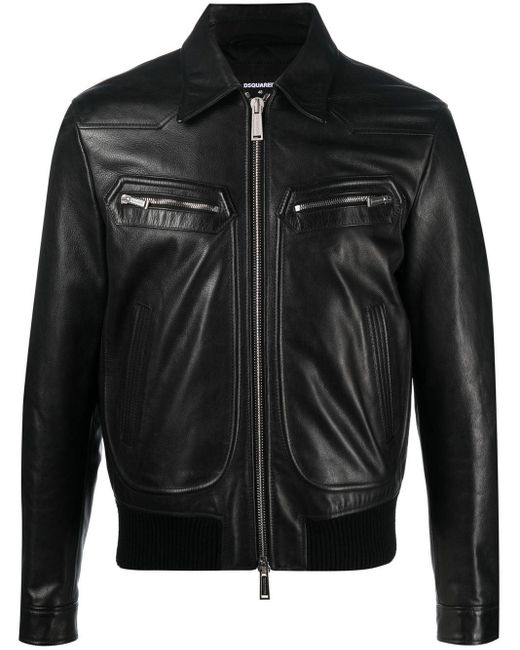 Leather biker jacket DSquared² de hombre de color Black