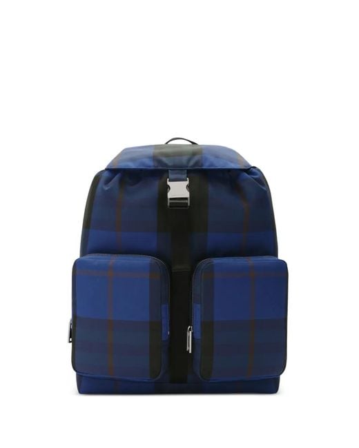 Burberry Blue Medium Check Backpack for men