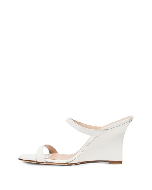 Stuart Weitzman White Vinnie Patent Wedge Sandals