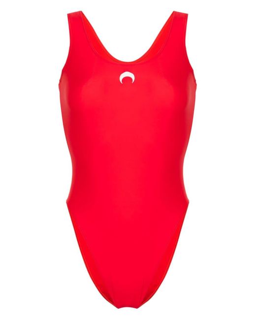 MARINE SERRE Red Badeanzug mit Mond-Print