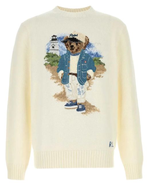 Polo Ralph Lauren White Light Intarsia Knit Pullover for men