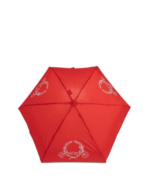 Moschino Red Logo-Print Folding Umbrella