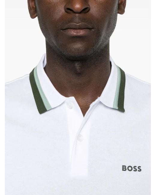 Boss White Cotton Polo Shirt for men
