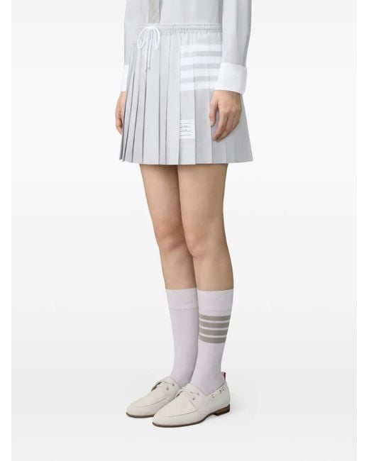 Thom Browne White Jupe Plissée À Lien De Resserrage Et Détail 4 Bandes Signature