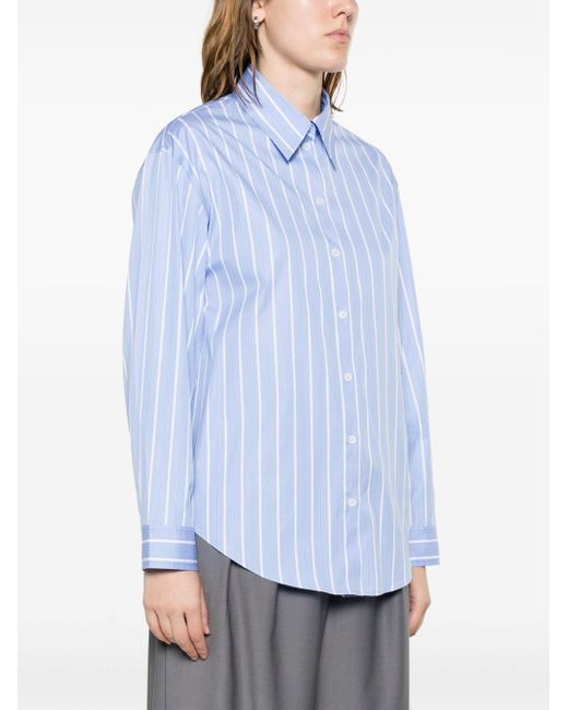 Sandro Blue Lace-detailing Striped Shirt