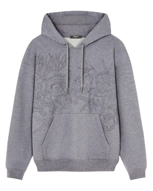 Versace Gray Barocco Sea Embroidered Hoodie for men