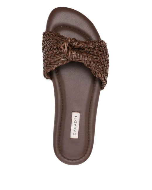 Casadei White Woven Knot Slides