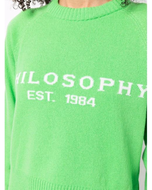 Philosophy Di Lorenzo Serafini Green Logo-Intarsia Crew-Neck Jumper