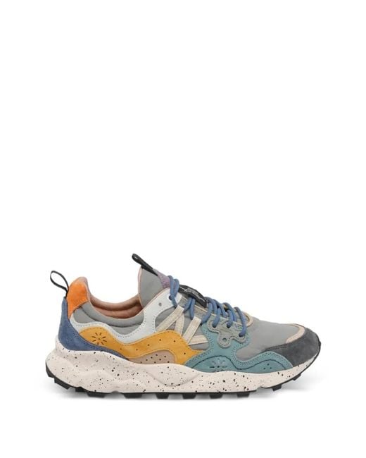 Flower Mountain Blue Yamano 3 Uni Suede-Panel Sneakers for men