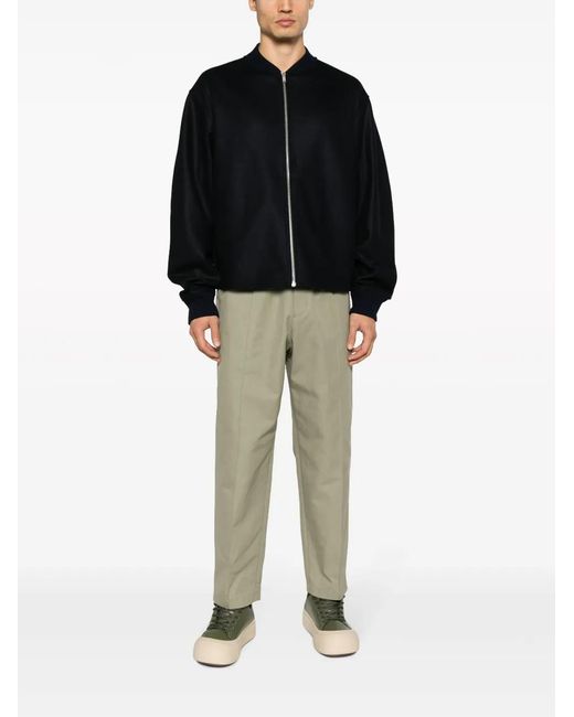 Jil Sander Black Zip-Up Wool Bomber Jacket for men
