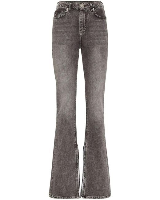 Philipp Plein Gray High-Waisted Flared Jeans
