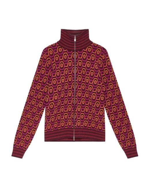 Maliparmi Red Geometric-Pattern Zip-Up Cardigan