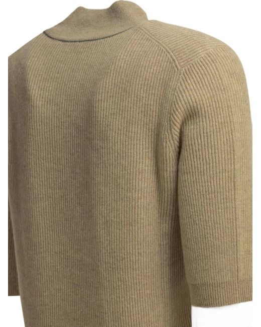Brunello Cucinelli Natural Ribbed Short-Sleeve Sweater