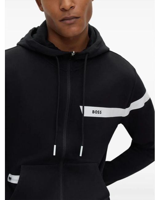 Boss Blue Logo Stripe-Print Hoodie for men