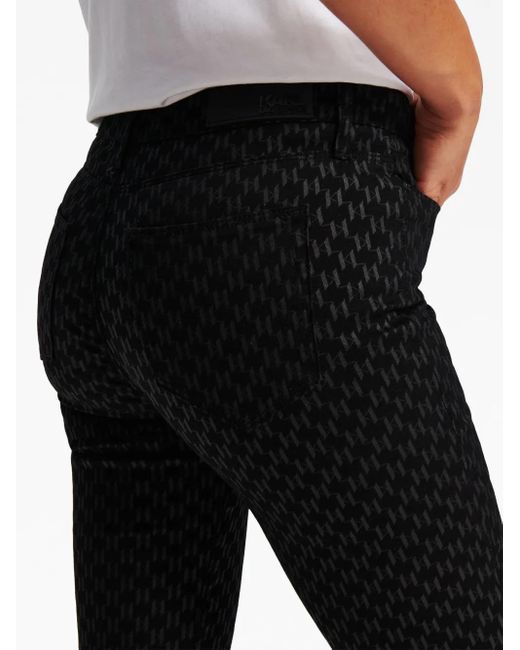 Karl Lagerfeld Black Monogram-Print Shimmer Skinny Jeans