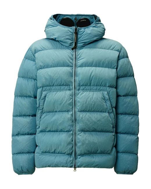 C P Company Blue Goggle-Hood Down Jacket for men